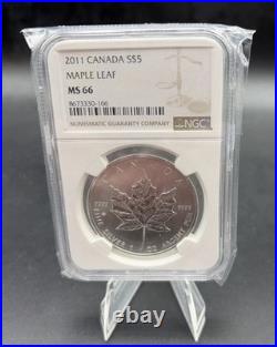 2011 Canada Maple Leaf Elizabeth II Silver Coin $5 Dollars, 1 Troy oz. 9999