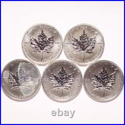 2012 Canada Silver $5 Maple Leaf. 9999 5-Coin Lot