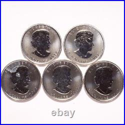 2012 Canada Silver $5 Maple Leaf. 9999 5-Coin Lot