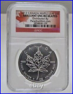 2012 Canada Silver Maple Leaf $5 Coin NGC BU 1oz. 9999 Fine Silver