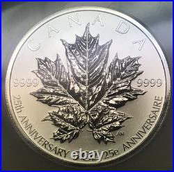 2013 $50 5oz. 9999 Silver Reverse Proof Maple Leaf 25th Anniversary NGC PF69