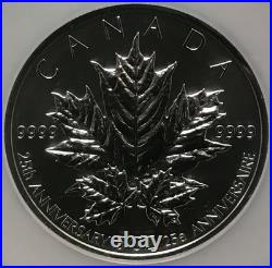 2013 $50 5oz. 9999 Silver Reverse Proof Maple Leaf 25th Anniversary NGC PF69