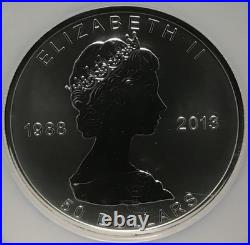 2013 $50 5oz. 9999 Silver Reverse Proof Maple Leaf 25th Anniversary NGC PF69