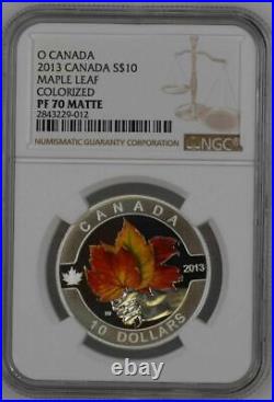 2013 CANADA $10 MAPLE LEAF w COLOR NGC PF70 MATTE /w BOX SILVER