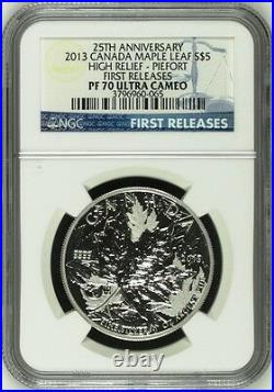 2013 CANADA MAPLE LEAF HIGH RELIEF PIEDFORT FR 1 oz Silver $5 Coin NGC PF70 UC
