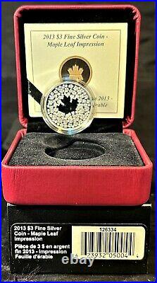2013 Canada $20 Silver. 9999 Pure Maple Leaf Impression Colorized +box/case/coa