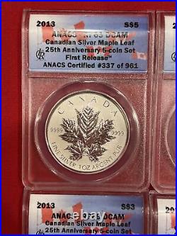 2013 Canada 25th Anniversary Silver Maple Leaf 6-Coin Set ANACS RP69 1st Release