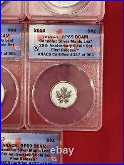 2013 Canada 25th Anniversary Silver Maple Leaf 6-Coin Set ANACS RP69 1st Release