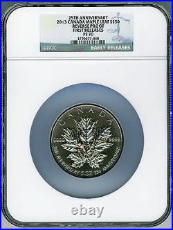 2013 Canada 5 Ounce Silver Maple Leaf Ngc Pf70 Reverse Proof 25th Anniversary Fr