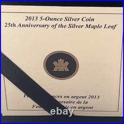 2013 Canadian 5oz Silver Coin 5oz 999 Silver 25th Anniversary of the Maple Leaf