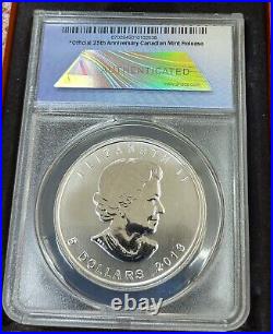 2013 Canadian Silver Maple Leaf! 25th Anniversary First Release Anacs Ms70