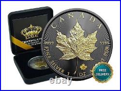 2014 1 oz Silver Silver Canada Canada Maple Leaf 24kt Gold Black Empire 500BU #2