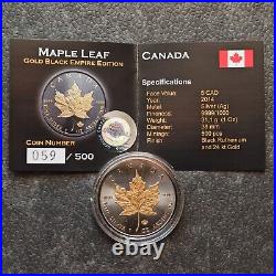 2014 1 oz Silver Silver Canada Canada Maple Leaf 24kt Gold Black Empire 500BU #2