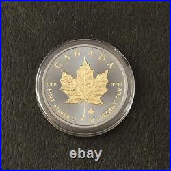 2014 1 oz Silver Silver Canada Canada Maple Leaf 24kt Gold Black Empire 500BU #2