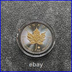 2014 1 oz Silver Silver Canada Canada Maple Leaf 24kt Gold Black Empire 500BU #2