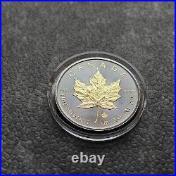 2014 1 oz Silver Silver Canada Canada Maple Leaf 24kt Gold Black Empire 500BU #2