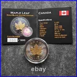 2014 1OZ Silver Canada Maple Leaf 24kt Gold gilded Black Empire ONLY 500pc #358