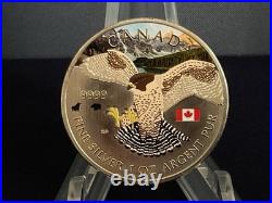 2014 1oz Silver Canadian Maple. Bull & Bear Edition. Gilt & Colour. Box & COA