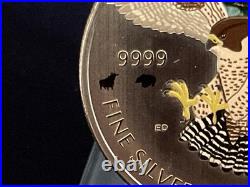 2014 1oz Silver Canadian Maple. Bull & Bear Edition. Gilt & Colour. Box & COA