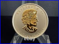 2014 1oz Silver Canadian Maple. Bull & Bear Edition. Gilt & Colour. Box & COA