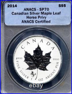 2014 $5 Silver Maple Leaf Horse Privy SP 70 ANACS # 301090100026 + Bonus