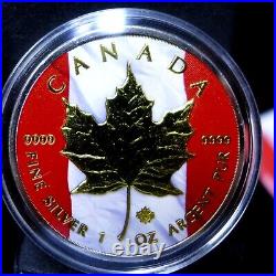 2014 CANADA $5 Dollars Patriotic Maple Leaf 1oz 9999 SILVER Gilded 500 pc