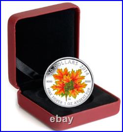 2014 Canada MAPLE LEAVES. 999 1 oz silver $20 GLOW-IN-THE DARK proof coin