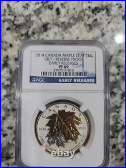 2014 Canadian Maple Leaf $4 Gilt Reverse Proof NGC PF69 Early Releases Rare