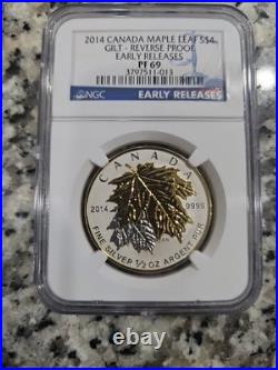 2014 Canadian Maple Leaf $4 Gilt Reverse Proof NGC PF69 Early Releases Rare