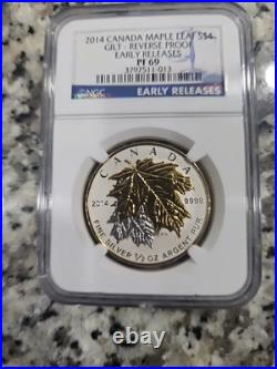 2014 Canadian Maple Leaf $4 Gilt Reverse Proof NGC PF69 Early Releases Rare
