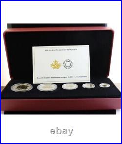 2014 Royal Canadian Mint Silver Maple Leaf Set 5 Coins Gold Leafs C. O. A