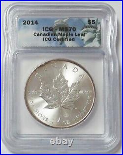 2014 Silver Canada $5 Maple Leaf 1 Oz Coin Icg Ms 70
