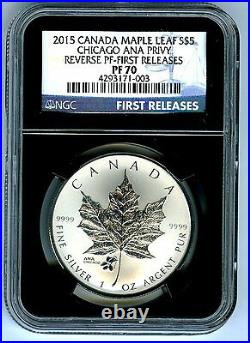 2015 $5 Canada 1oz Silver Maple Leaf Chicago Ana Privy Ngc Pf70 Reverse Proof Fr