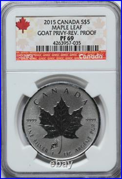2015 $5 Maple Leaf Goat Privy Rev. PF 69 NGC Graded 999 Pure Silver Coin 1 oz