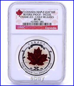 2015 $5 REVERSE PROOF MAPLE LEAF INCUSE Enameled NGC PF70 ER 1oz Silver