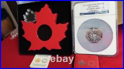 2015 Canada Maple Leaf Shape Coin. 999 Silver 1 Ounce NGC Graded PF69 w. BOX&COA