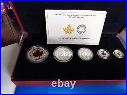 2015 Canadian Maple Leaf 5 Piece Fine Silver Coin Set Boxed And COA