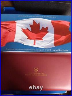 2015 Canadian Maple Leaf 5 Piece Fine Silver Coin Set Boxed And COA