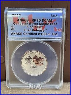 2016 $1- $5 Canadian Maple Leaf Silver Coin 5 Pc Set & Display Case