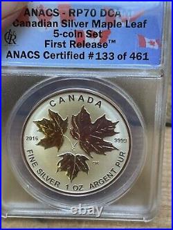 2016 $1- $5 Canadian Maple Leaf Silver Coin 5 Pc Set & Display Case