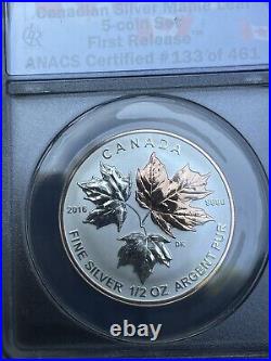 2016 $1- $5 Canadian Maple Leaf Silver Coin 5 Pc Set & Display Case