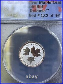 2016 $1- $5 Canadian Maple Leaf Silver Coin 5 Pc Set & Display Case