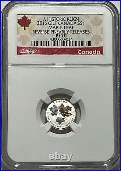 2016 $1 Ngc Pf70 Gilt Silver Canada Maple Leaf Reverse Proof Early Release