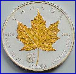 2016 1oz. 9999 Canadian Maple Leaf Gold Gilded Panda Privy Silver