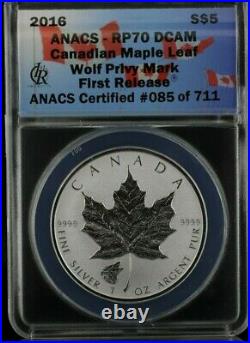 2016 1oz Canadian Maple Leaf Wolf Privy Mark Reverse Proof ANACS RP70DCAM