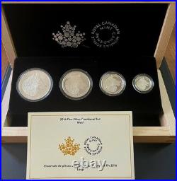 2016 4 Coin. 9999 Silver Maple Leaf Fractional Set Wolf Coa & Ogp