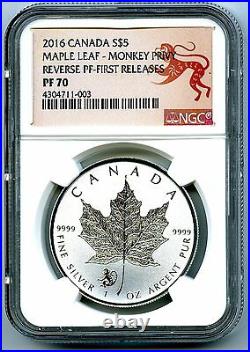 2016 $5 Canada 1 Oz Silver Maple Leaf Monkey Privy Ngc Pf70 Fr Reverse Proof