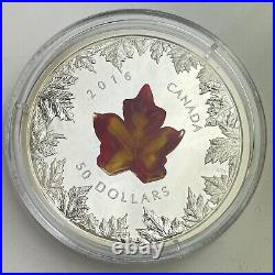 2016 $50 Fine Silver Coin Murano Maple Leaf Autumn Radiance 5oz Cased COA