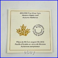 2016 $50 Fine Silver Coin Murano Maple Leaf Autumn Radiance 5oz Cased COA