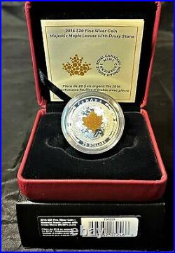 2016 CANADA $20 SILVER 99.99% MAJESTIC MAPLE LEAVES DRUSY STONE withBOX/CASE/COA